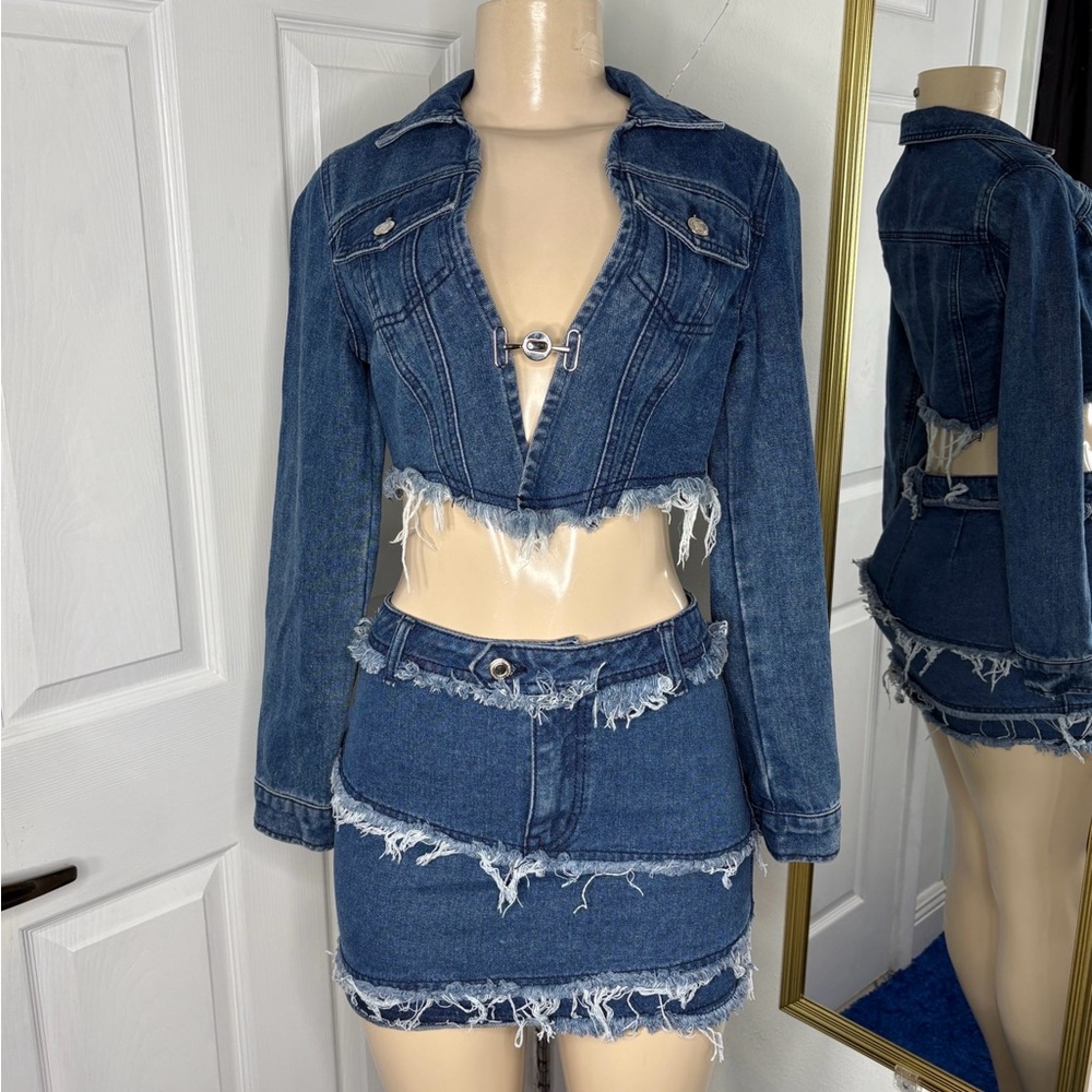 Blue Denim Skirt Set
